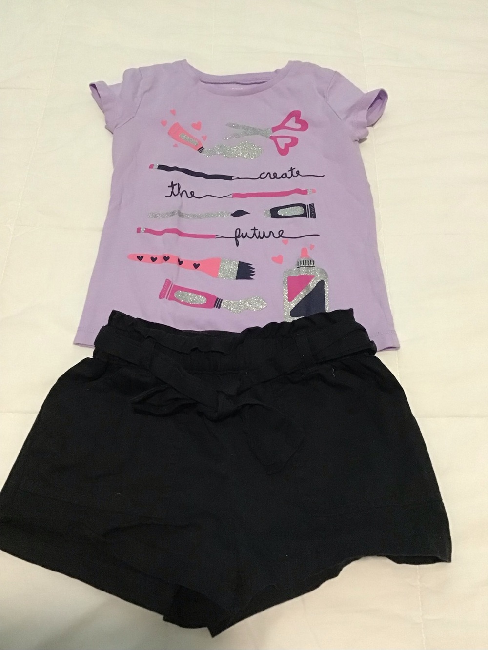 Carter's Lilac Purple Graphic Tee & Black Shorts Matching  4T